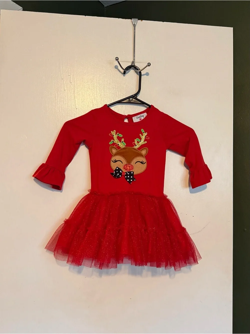 Counting Daisies red toddler Christmas reindeer tulle tutu dress size 2T